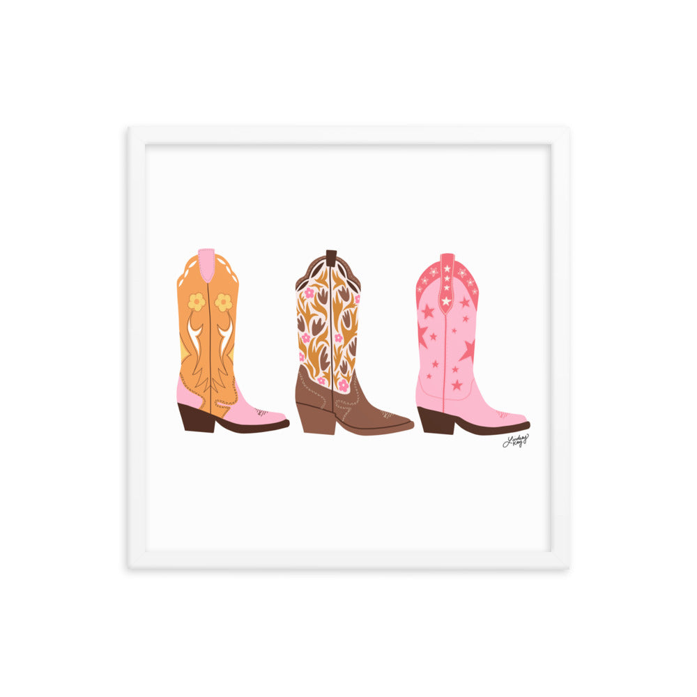 Cowboy Boots Illustration - Framed Matte Print